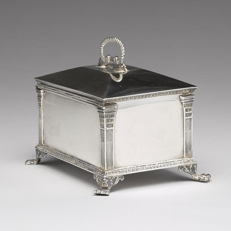 A Swedish 19th century silver sugar-casket, mark of Gustaf Mollenborg, Stockholm 1827.