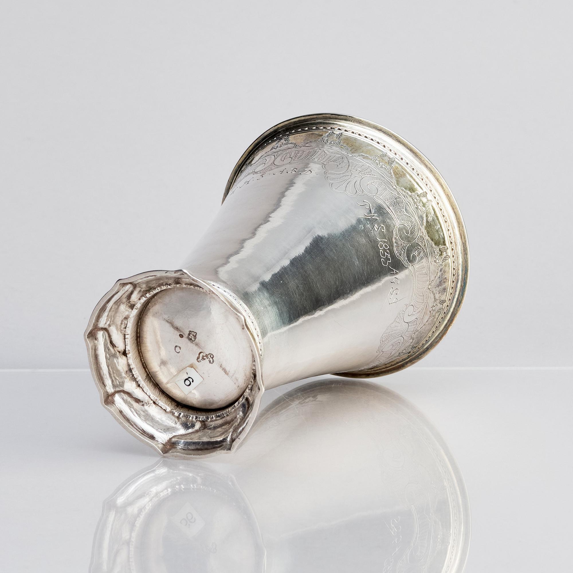 A Swedish 18th century parcel-gilt silver beaker, mark of Lorens Stabeus, Stockholm 1761.