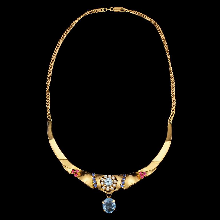 HALSLÄNK, 18k guld med syntetiska stenar, 1900-talets senare hälft. Vikt 38 g.