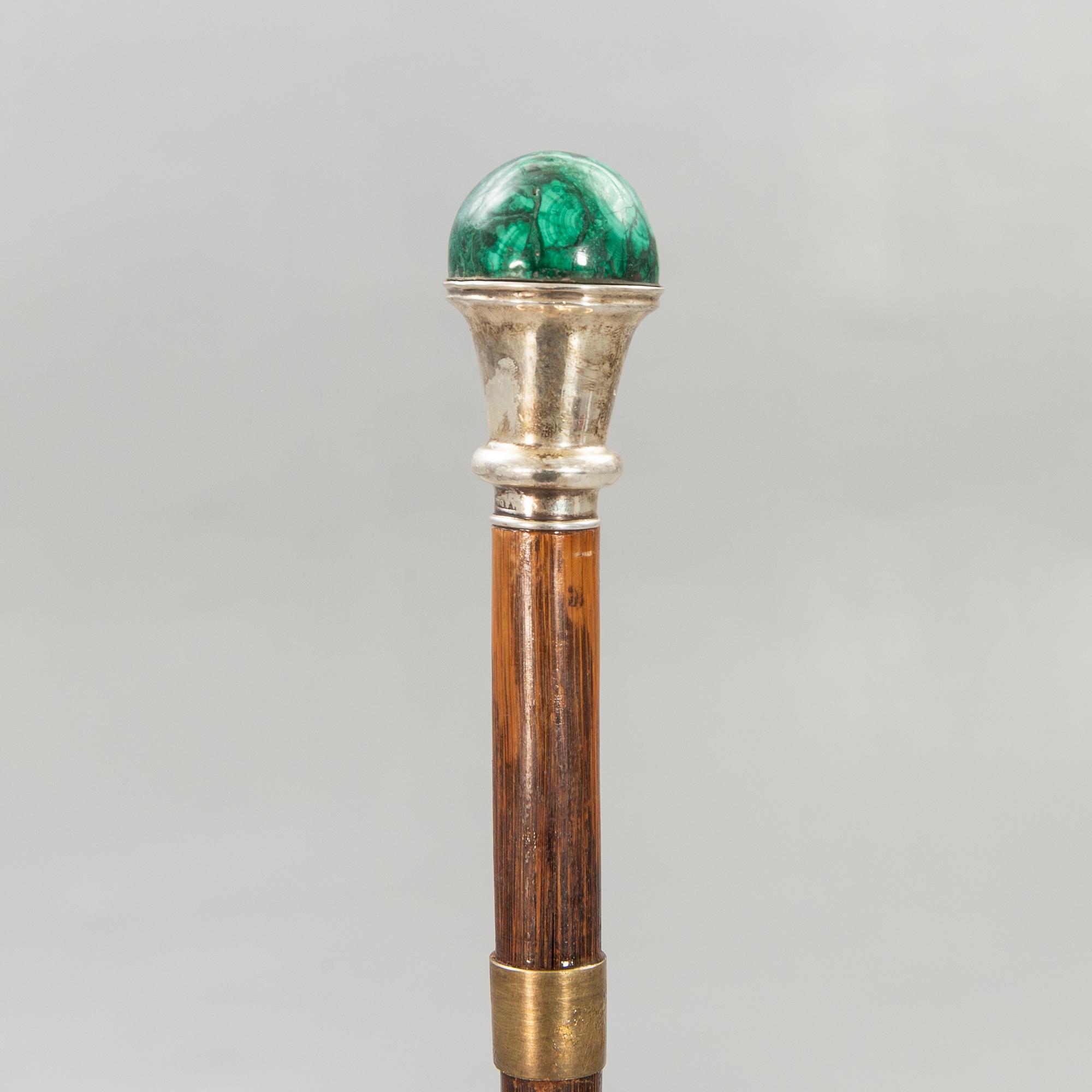 Käpp, ca 1900, England London, silver, malakit.