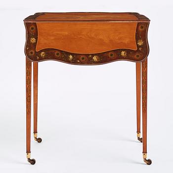 A Sheraton Revival painted satinwood drop-leaf table, 19th century.