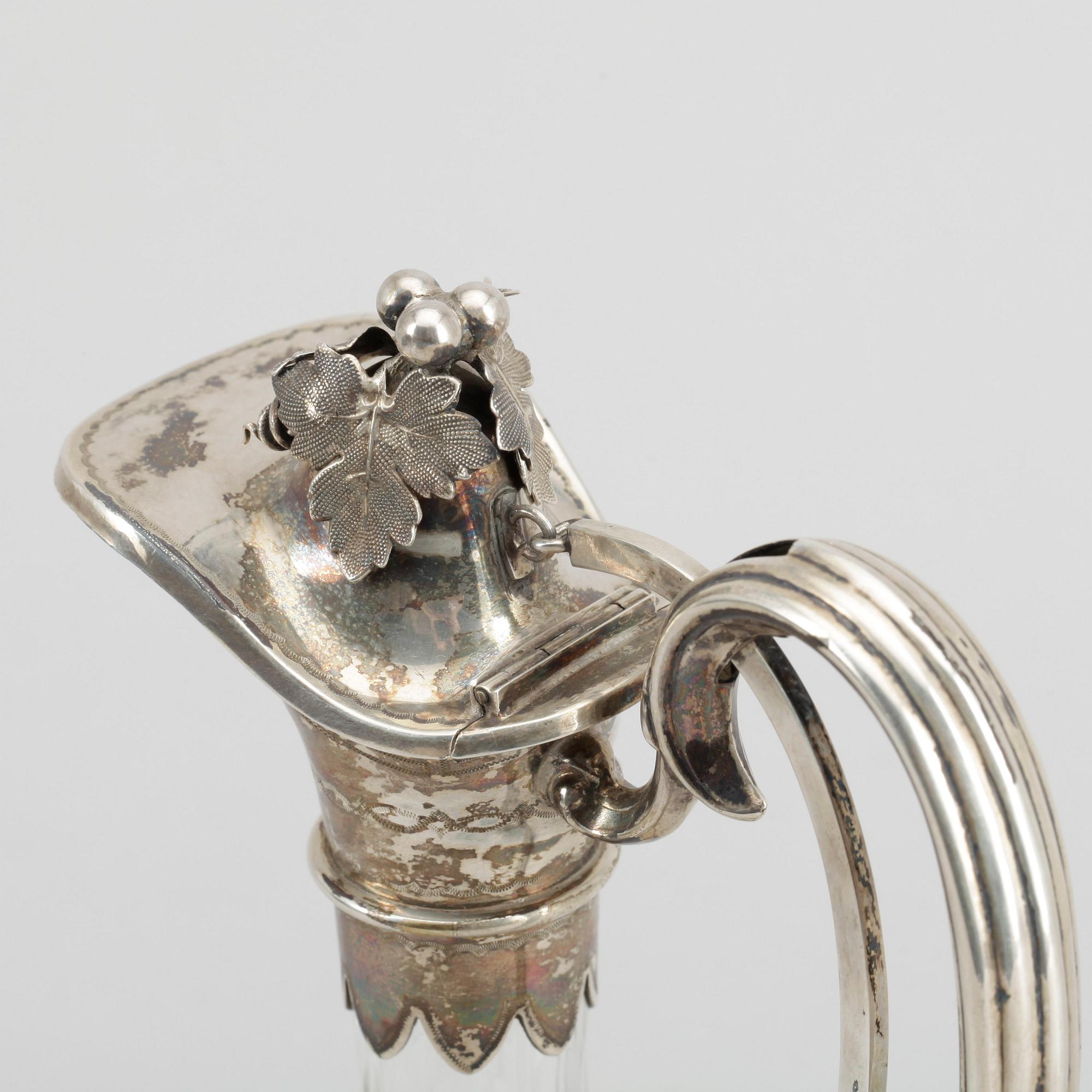 KARAFF, silver samt glas, Firma Gustaf Möllenborg, Stockholm, 1899.