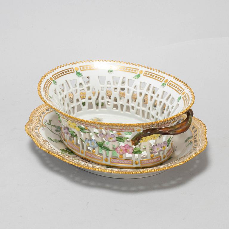 A Royal Copenhagen "Flora Danica" chesnut basket with stand, Denmark, 20th Century.