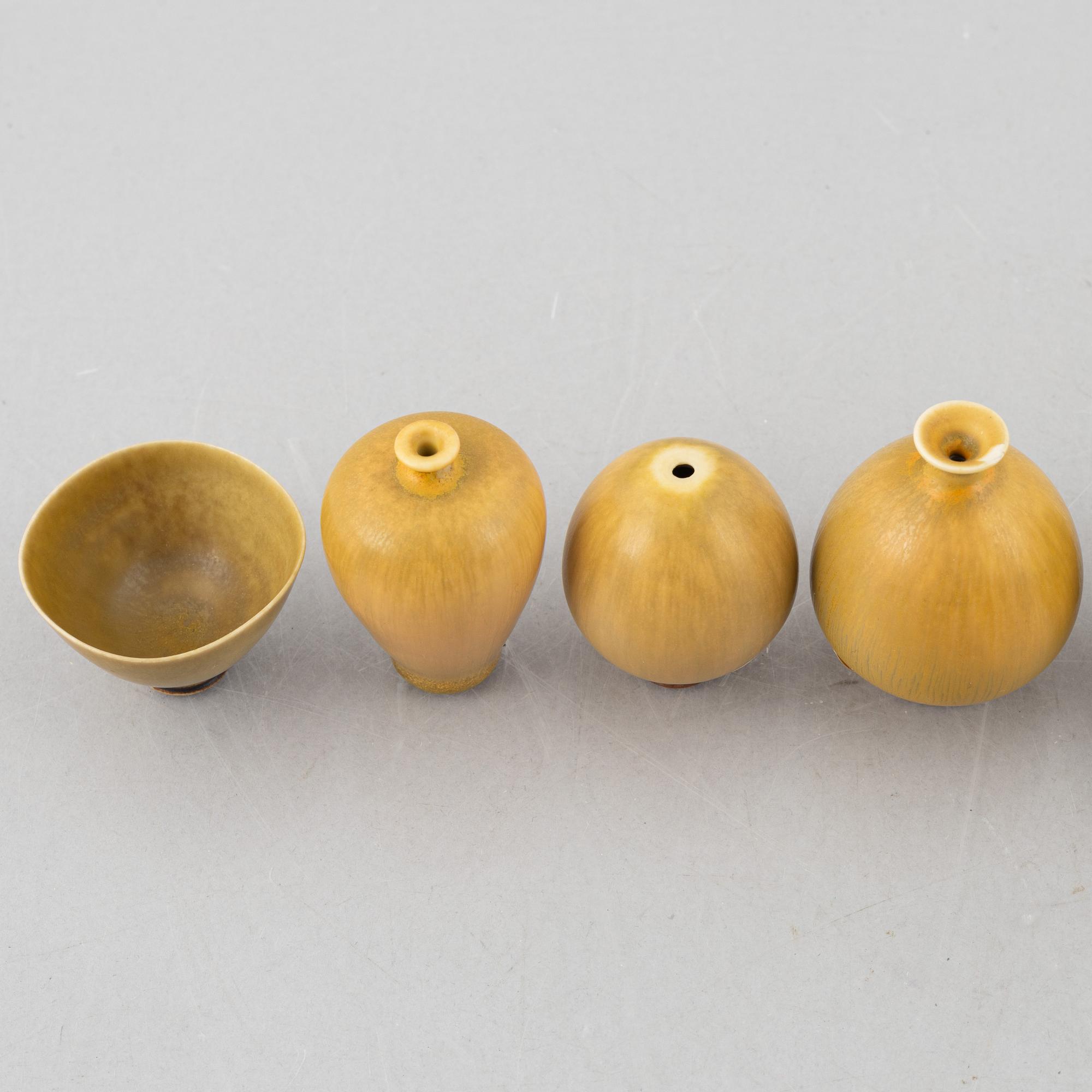 Berndt Friberg, a group of seven miniature stoneware vases and a bowl, Gustavsbergs Studio, 1957-70.
