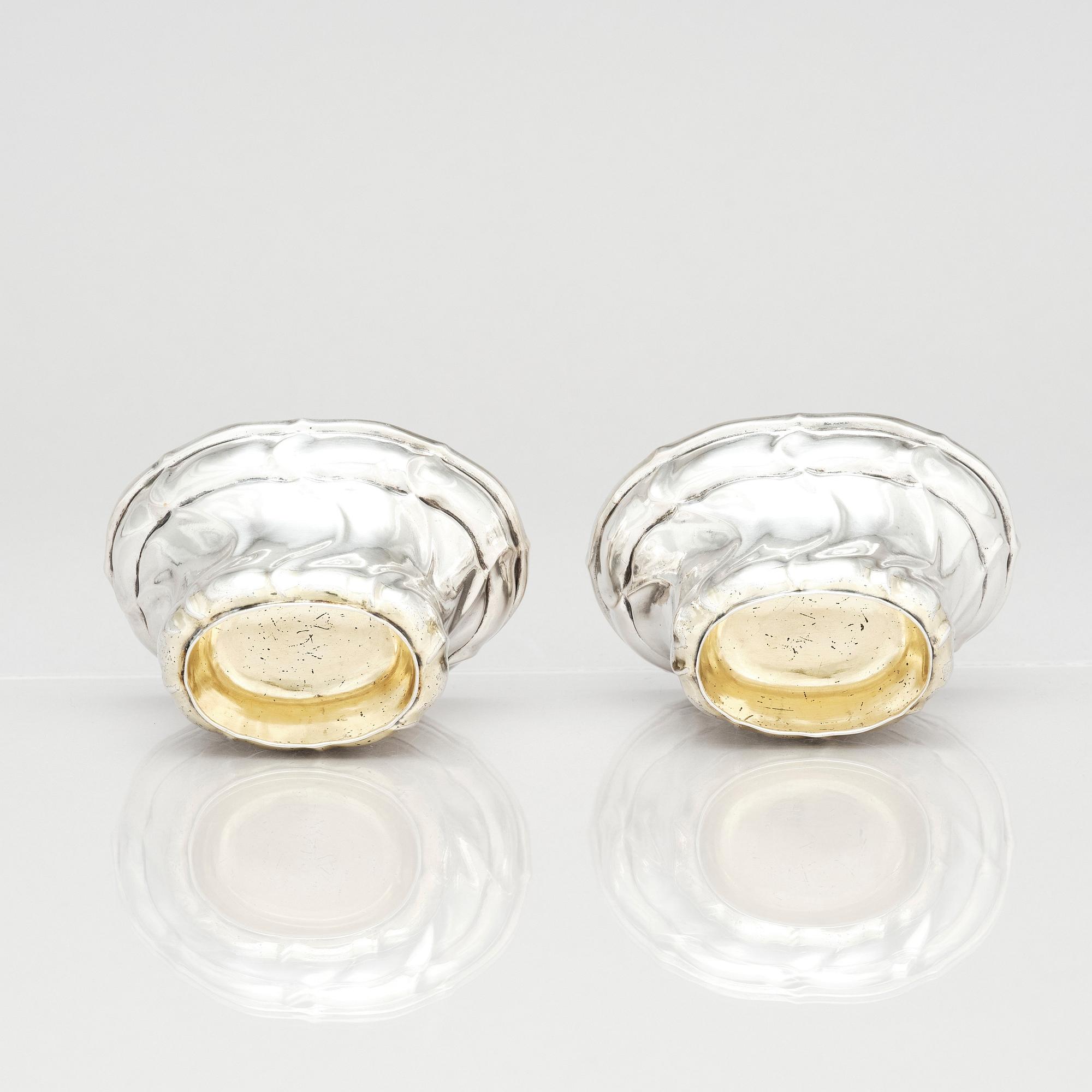 A pair of Swedish 18th century parcel-gilt salt-cellars, mark of  Stephan Westerstråhle the elder, Västervik 1763.