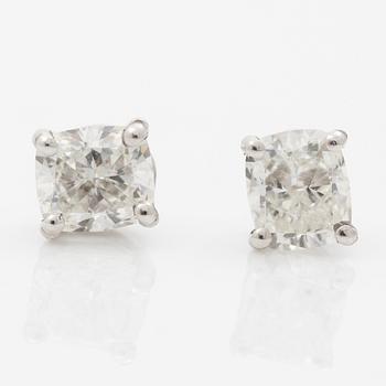 Earrings, a pair, 18K white gold with cushion-cut diamonds totalling 1.00 ct.