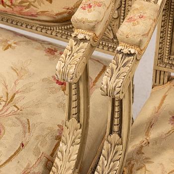 Sofas, a pair, Louis XVI style, first half of the 20th century.