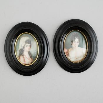 MINIATYRER, 2 st, gouacher, 1900-talets första hälft.