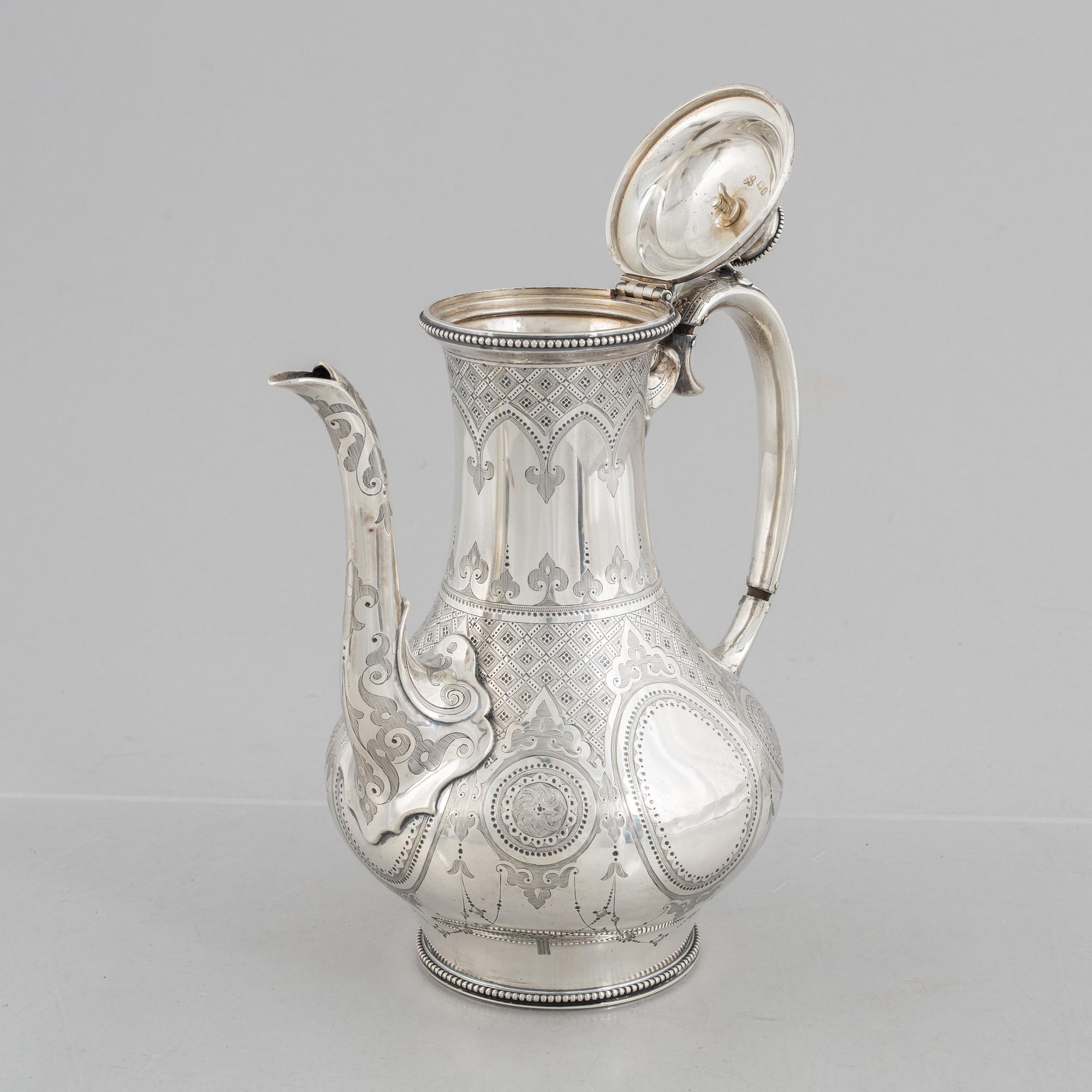 Edward & John Barnard, a sterling silver coffee pot, London, England 1862.