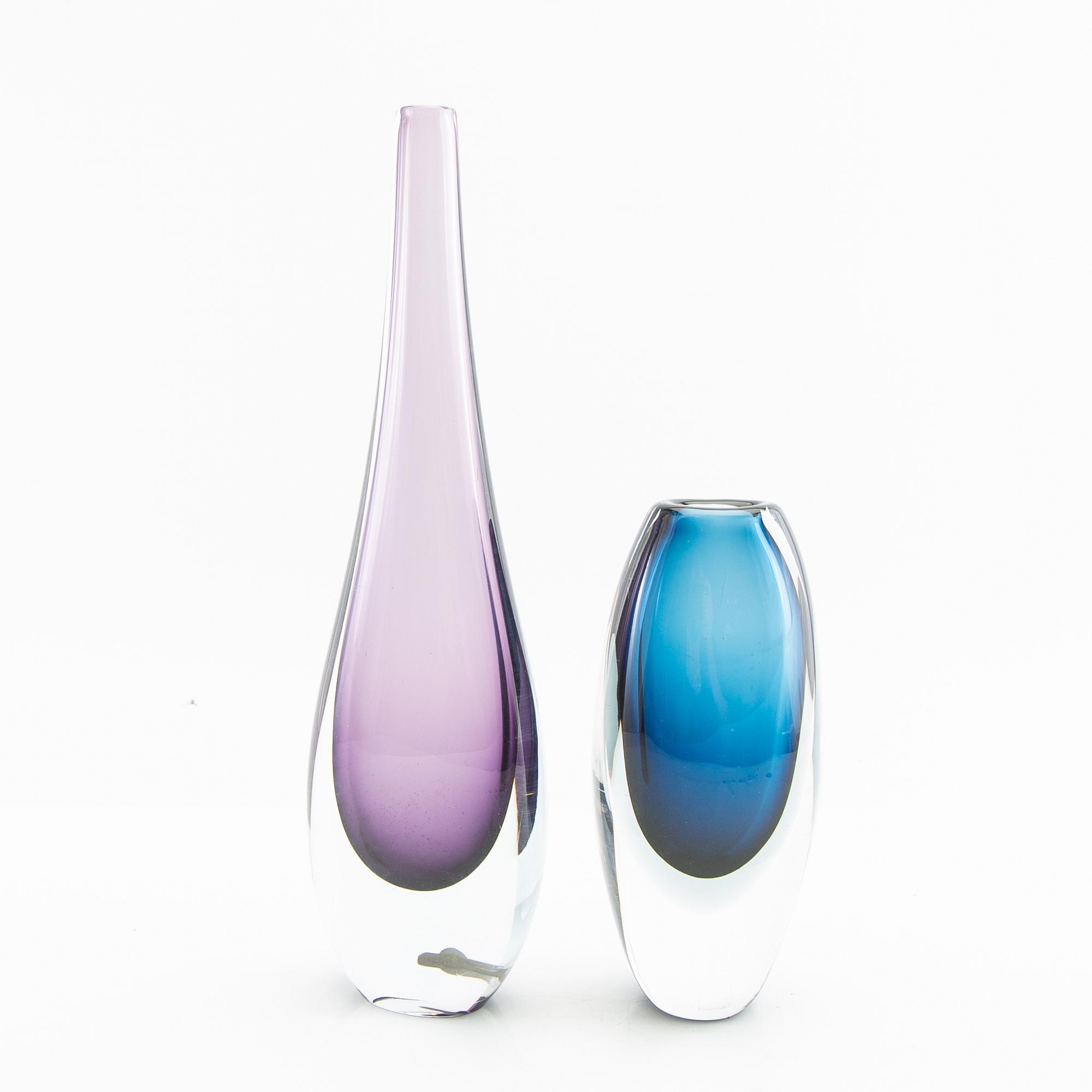 3 vases, Strömbergshyttan and Kosta.