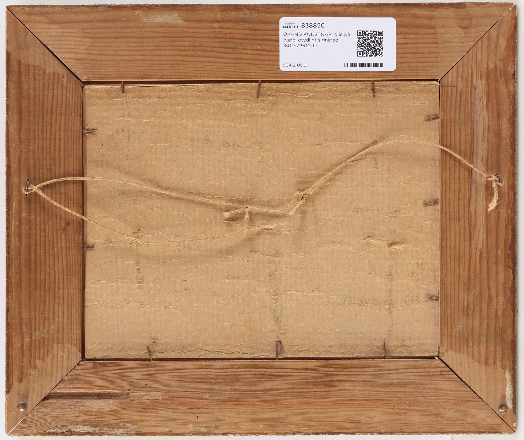 Unknown artist, oil on paper, unclear signature.