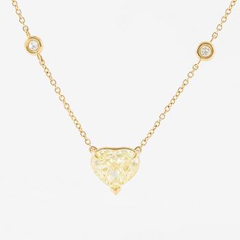 A necklace in 18K gold with a heart-shaped yellow brilliant-cut diamond 4.00 ct Fancy Yellow si1.