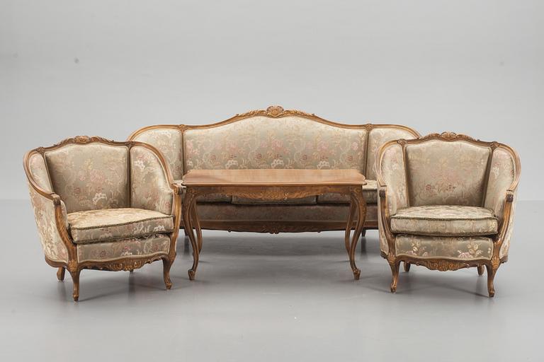 SOFFGRUPP, 4 delar, rokokostil, Lani. 1900-tal.