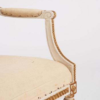 A pair of Gustavian open armchairs by J. Lindgren (master in Stockholm 1770-1800).