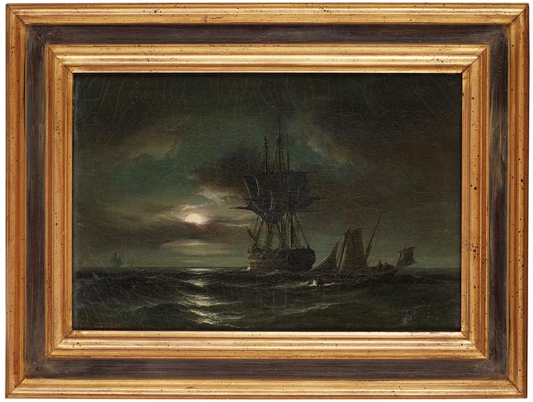 Anton Melbye, Ships in the moonlight.