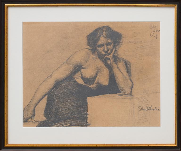 SAM UHRDIN, kolteckning/blyerts. Signerad och daterad -12.