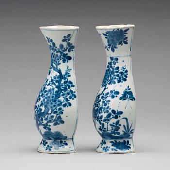 Two blue and white wall vases, Qing dynasty, early 18th Century.