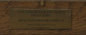 MINIATYRPLAKETTER, 50 st, sterlingsilver, sent 1900-tal. "The great sailing ships of history".