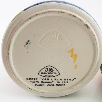 Anita Nylund jars with lids and shaker 6 dl "Our Little Town" and "The Pepparsson Family" JIE Grantofta 1950s/60s.