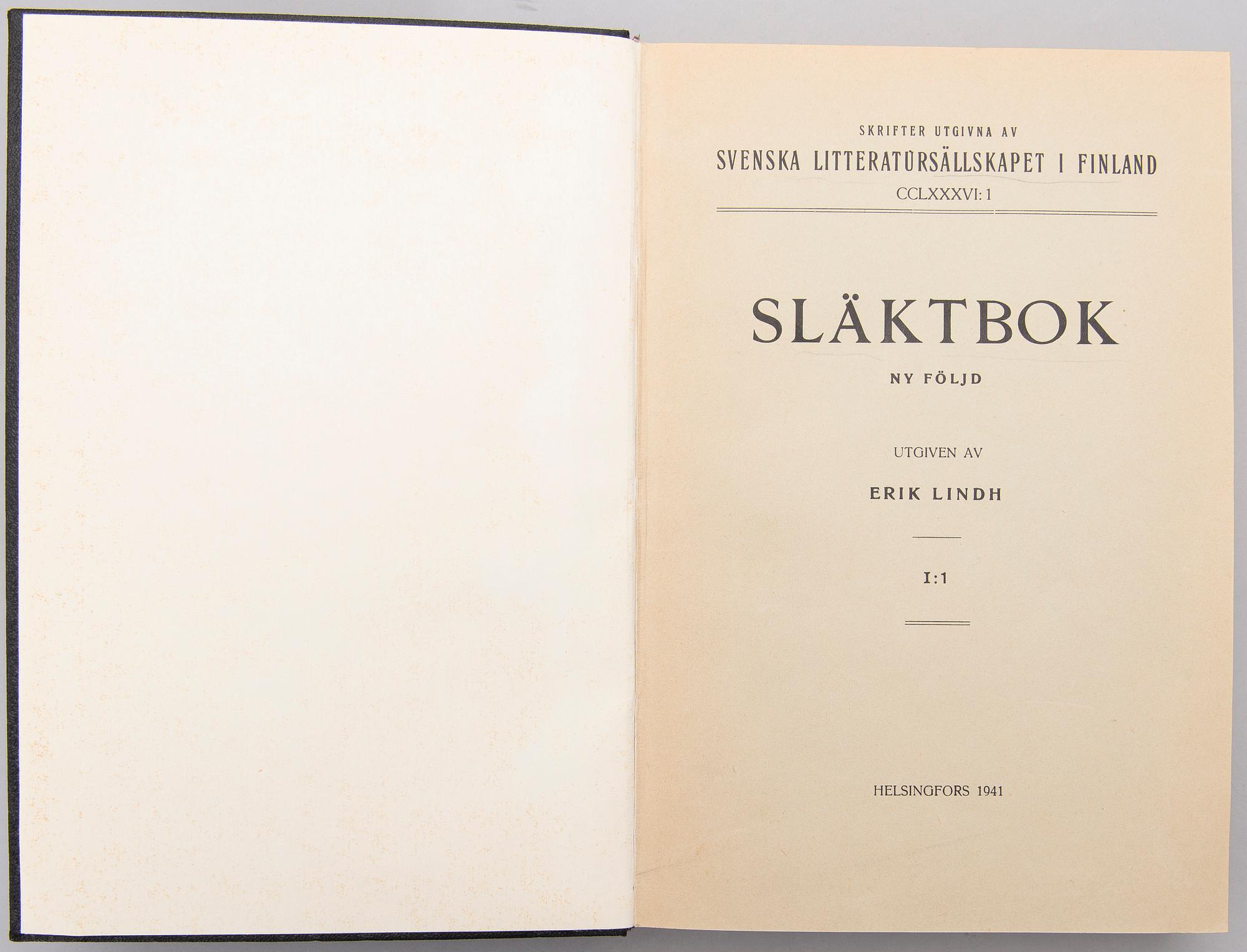 THREE BOOKS, Släktbok I:1, Släktbok II:1, Släktbok I, Helsinki 1912-16, 1918, 1941.