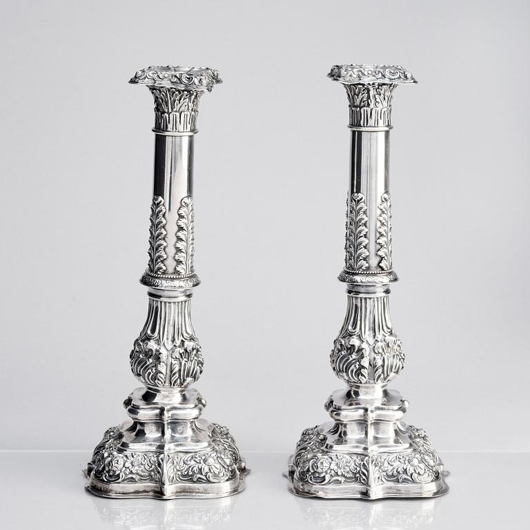 A pair of Swedish silver candlesticks, Gustaf Möllenborg, Stockholm 1842.