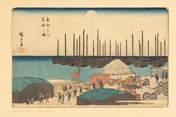 Ando Utagawa Hiroshige, 'Nihon Bashi' och 'Takanawa no Zu'.