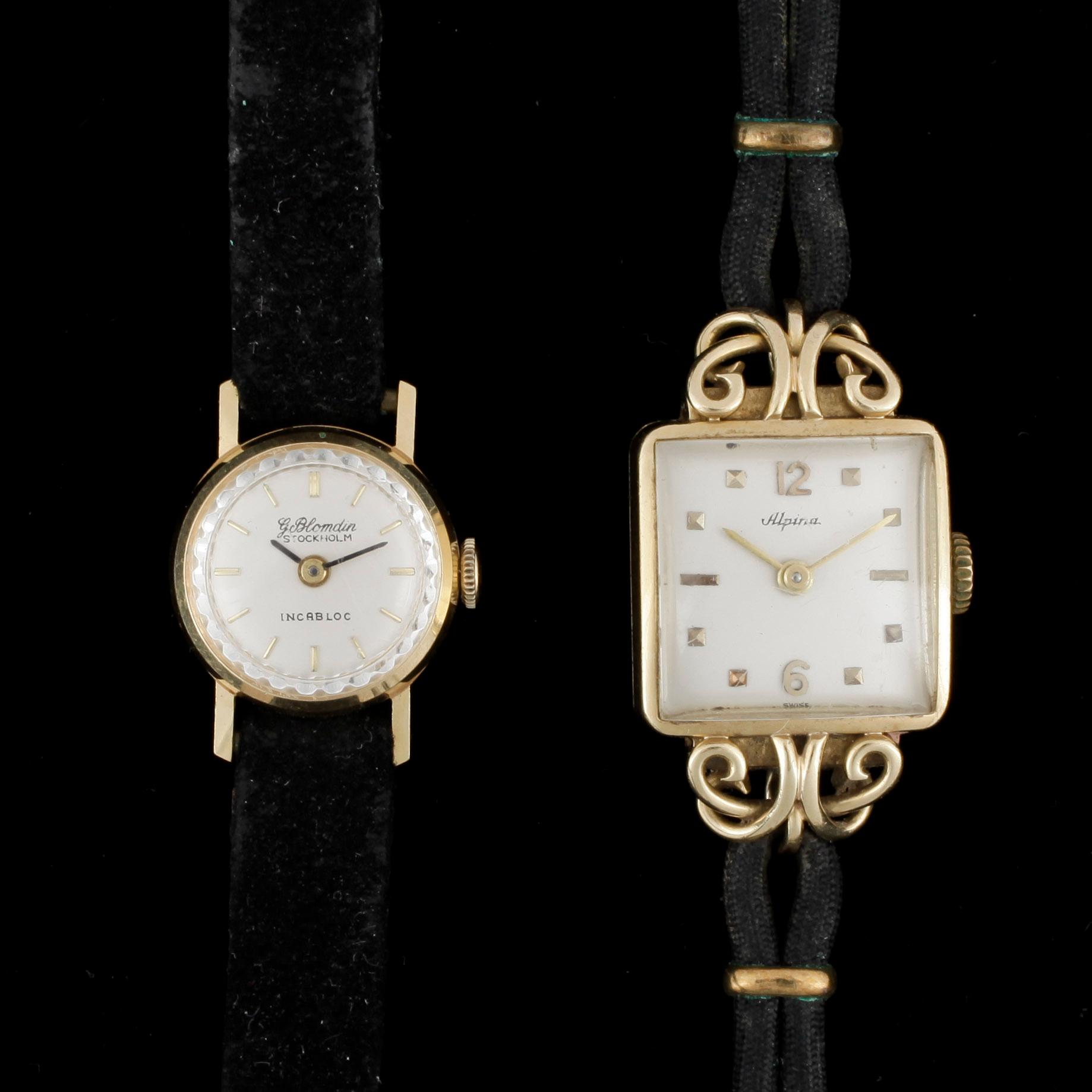 ARMBANDSUR, dam, 2st, 18k guld, omkring 190-talets mitt.