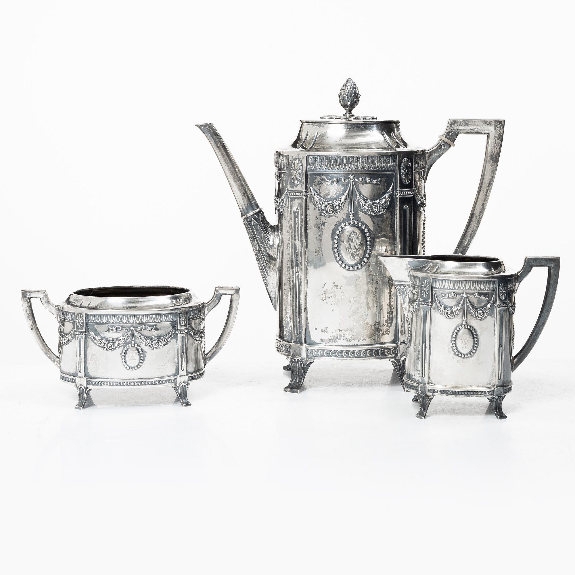 K. Andersson, a three piece silver coffee service, Stockholm 1914.