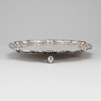 An English 18th century silver salver, unidentified makers mark, London 1750.