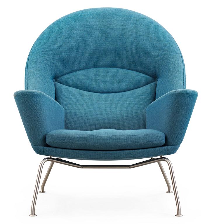 A Hans Wegner 'CH468' armchair, blue fabric, steel legs, Carl Hansen & Søn, Denmark.