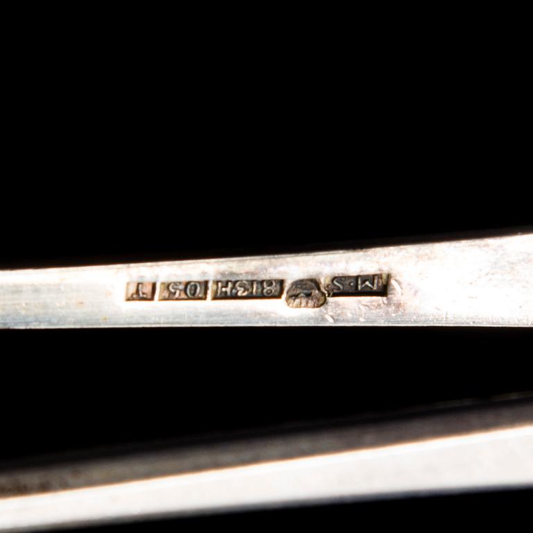 PARTI BESTICK, 44 delar, silver, "Mussla", finska stämplar, 1918-50. Tot vikt 1084,8 g.