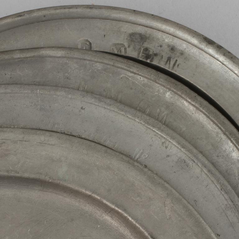 TALLRIKAR, tenn, 4 st, Erik Magnus Hammarstrand, Falun, 1700-talets slut/ 1800-talets början.