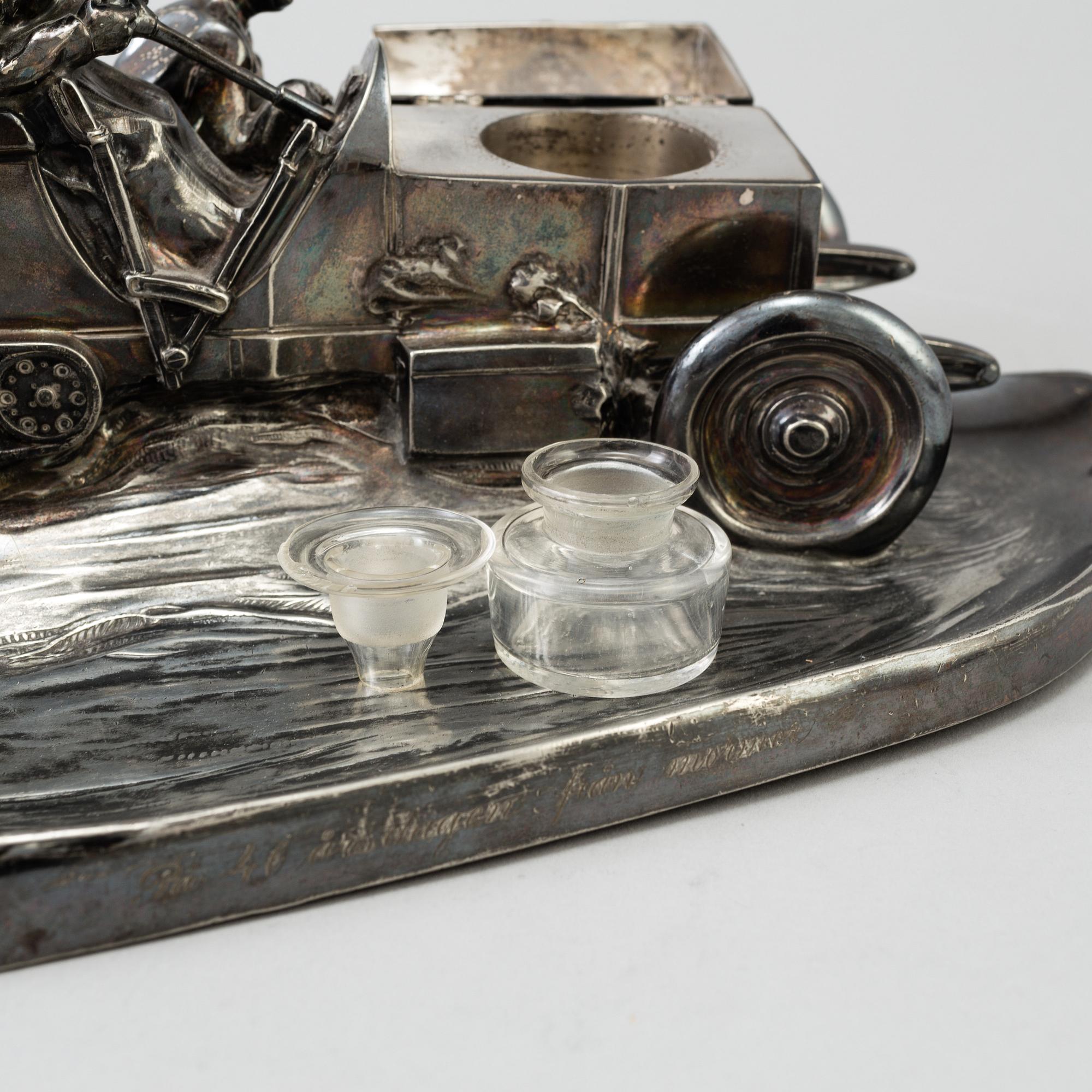 A silvered metal inkstand by Kaiser Zinn 1910s.