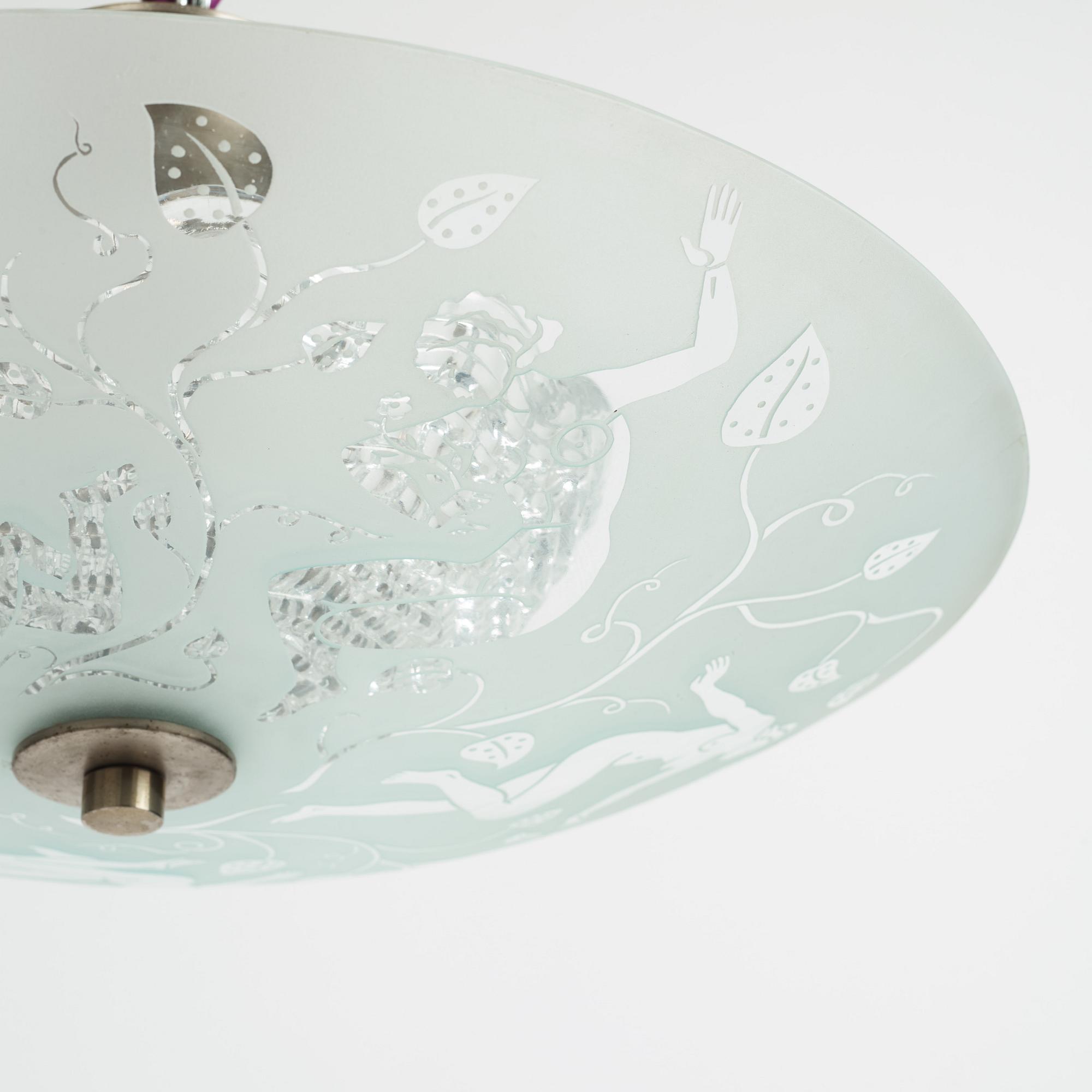Edward Hald, a model 'HD 8581' ceiling light, Orrefors, 1940's.