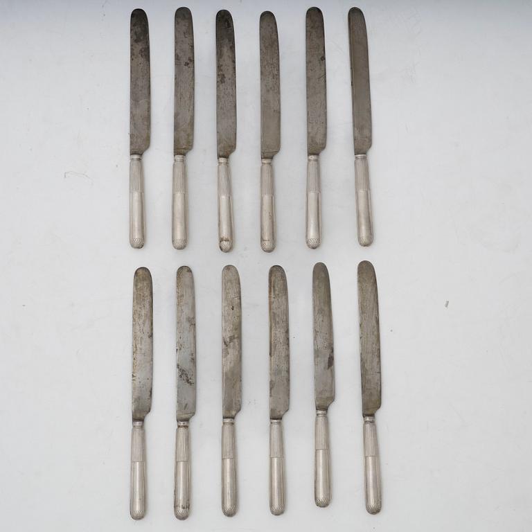 Empire, Jacob Fredric Granander, matknivar, 12 st, silver, Lidköping 1821.