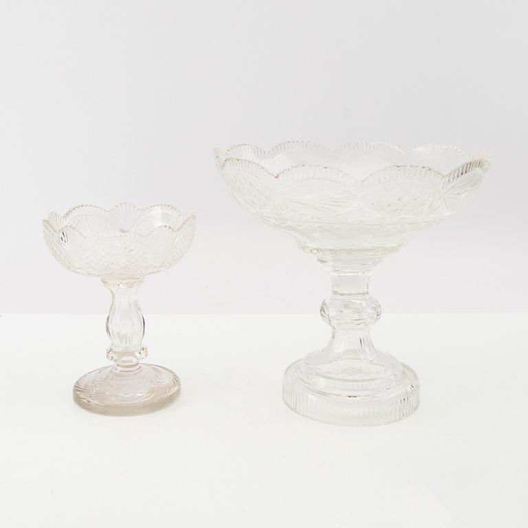 Bowls, 5 pcs, and plates, 12 pcs, circa 1900, cut glass.