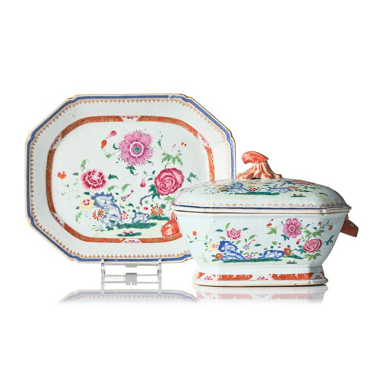 A famille rose tureen with cover and a serving dish, Qing dynasty, Qianlong (1736-95).