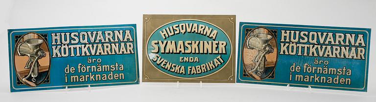 REKLAMSKYLTAR, 3 st, plåt, 1900-talets mitt.