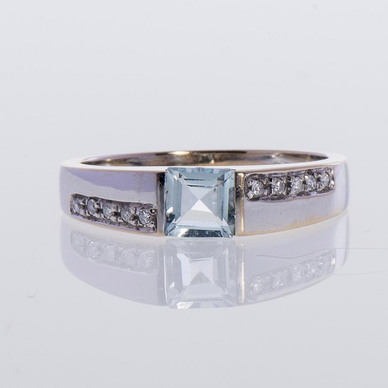 RING, 18K vitguld, diamanter tot. 0,08 ct, akvamarin 1,00 ct. Italien. Vikt 3,9 g.