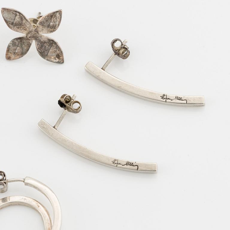 Efva Attling three pair of silver earrings.