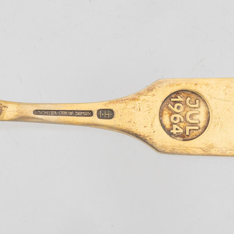 Danish Christmas cutlery/annual cutlery, 12 pieces, gilded sterling silver and enamel, Anton Michelsen and Georg Jensen,