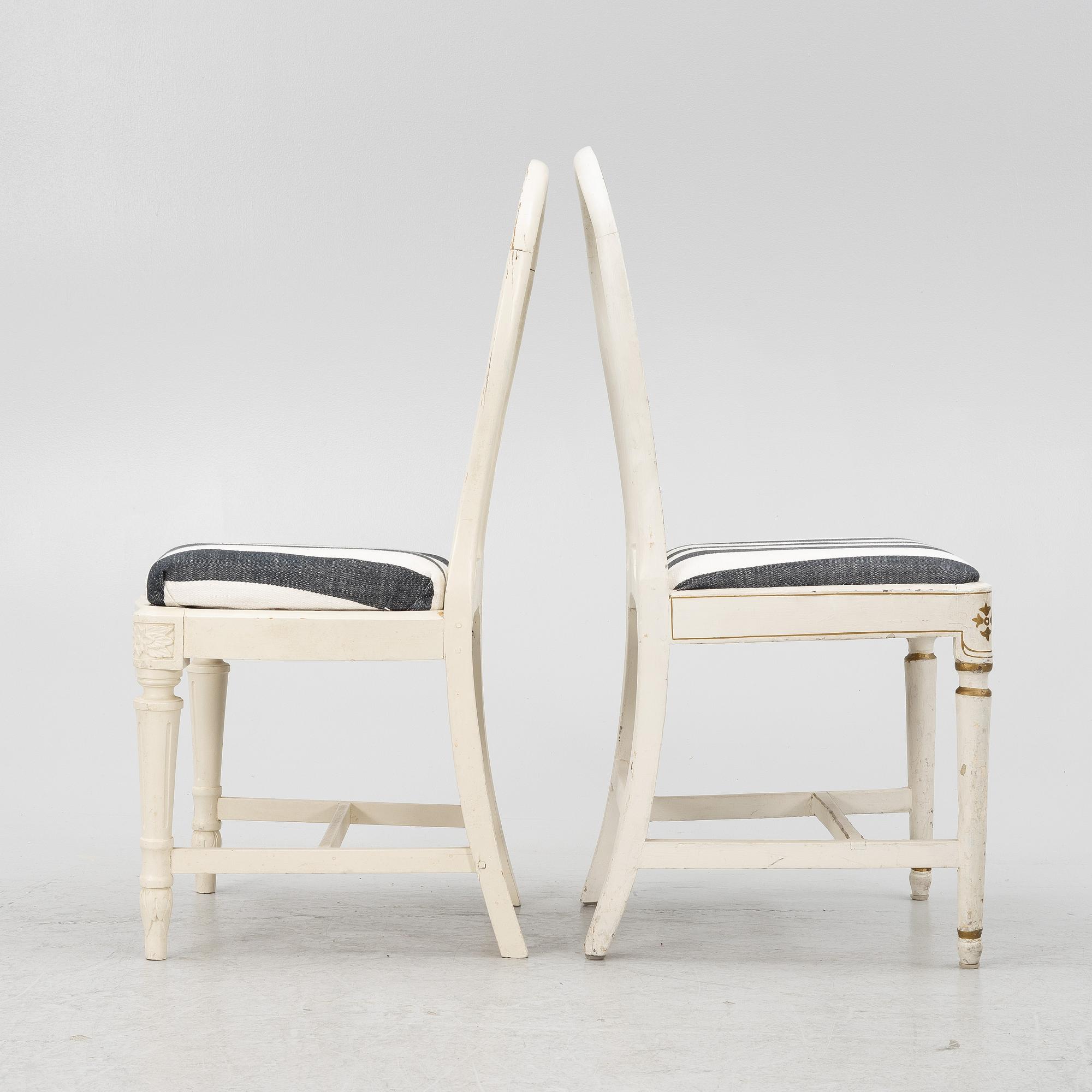 Three matched Gustavian chairs, second half of the 18th century.