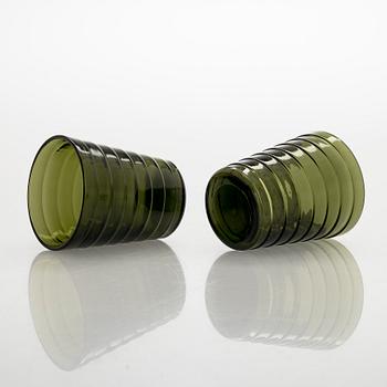 Aino Aalto, juomalaseja, 6 kpl, sekä lautasia, 6 kpl, "Bölgeblick", Karhulan lasitehdas 1930-luku.