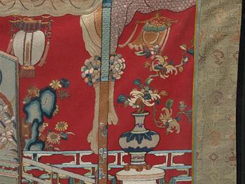 Panel, sidenbroderi. Qingdynastin, 1800-tal.