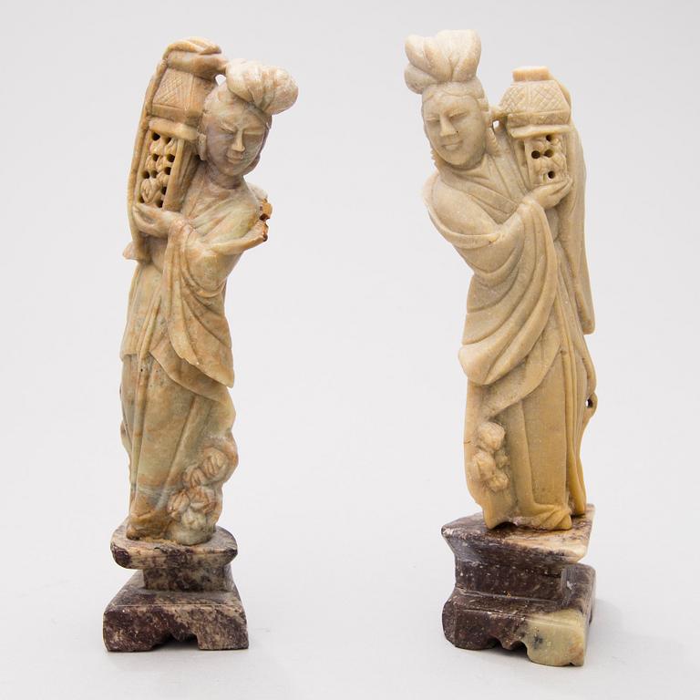 Five 20th Century Chinese soapstone figurines.