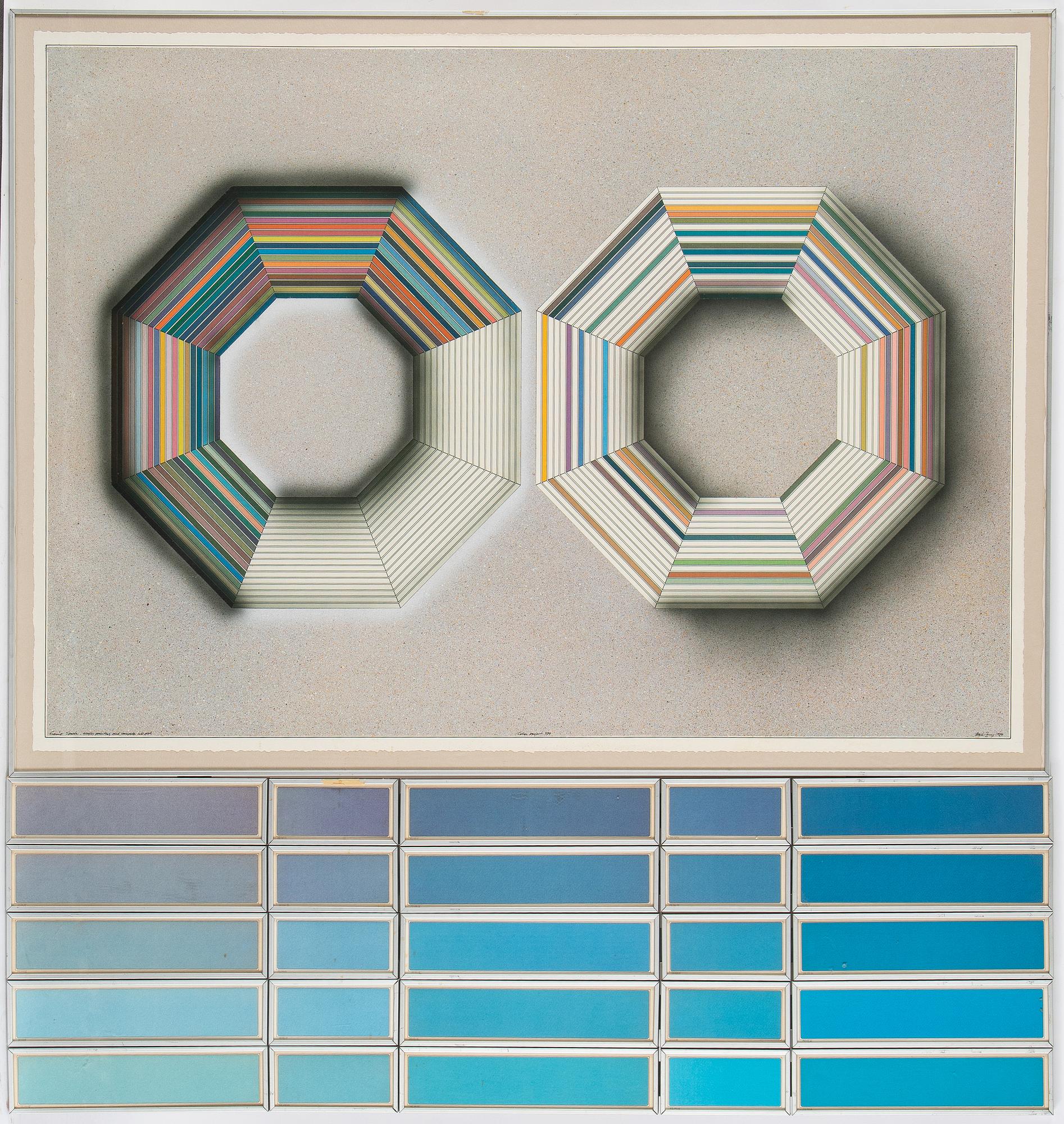 Beck & Jung, triptyk, akryl och ink jet print, signerad och daterad 1984.