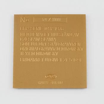 PLAKETT, 18K guld, numrerad 69/1000, 1976, vikt ca 27 g.