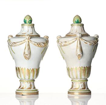 A pair of rare neo-classical enamelled 'Chinese Export' vases with covers, Qing dynasty, Qianlong, circa 1790.