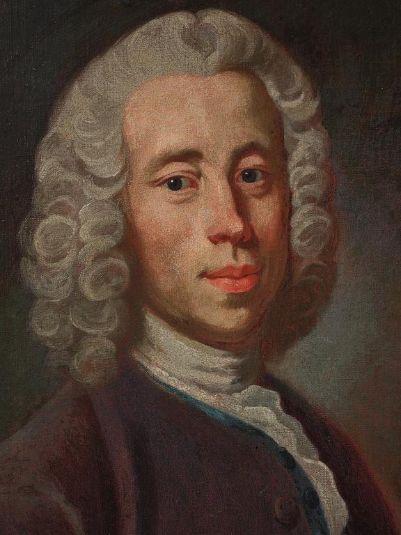Olof Arenius, attributed to, Man in a brown coat and blue waistcoat, waist-up portrait.