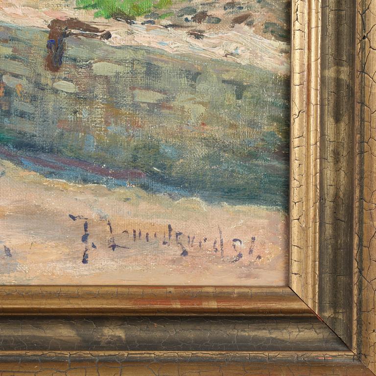 JUSTUS LUNDEGÅRD, olja på pannå, sign och dat -91.